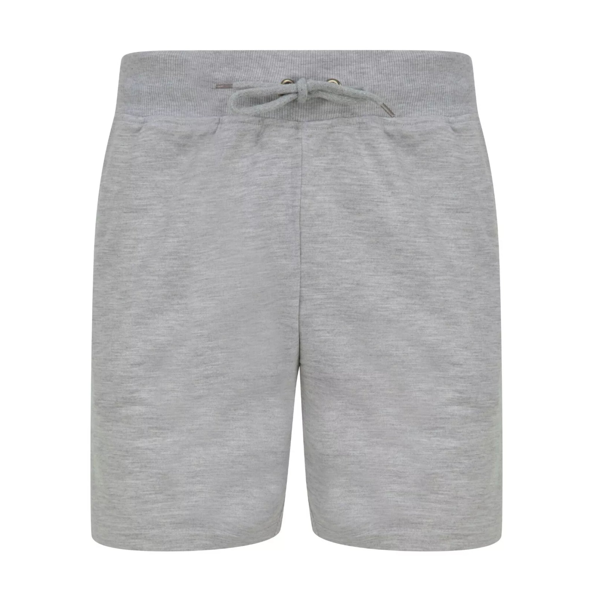 Men's Grey jersey sweat shorts with adjustable drawstring waistband and secure zip pockets